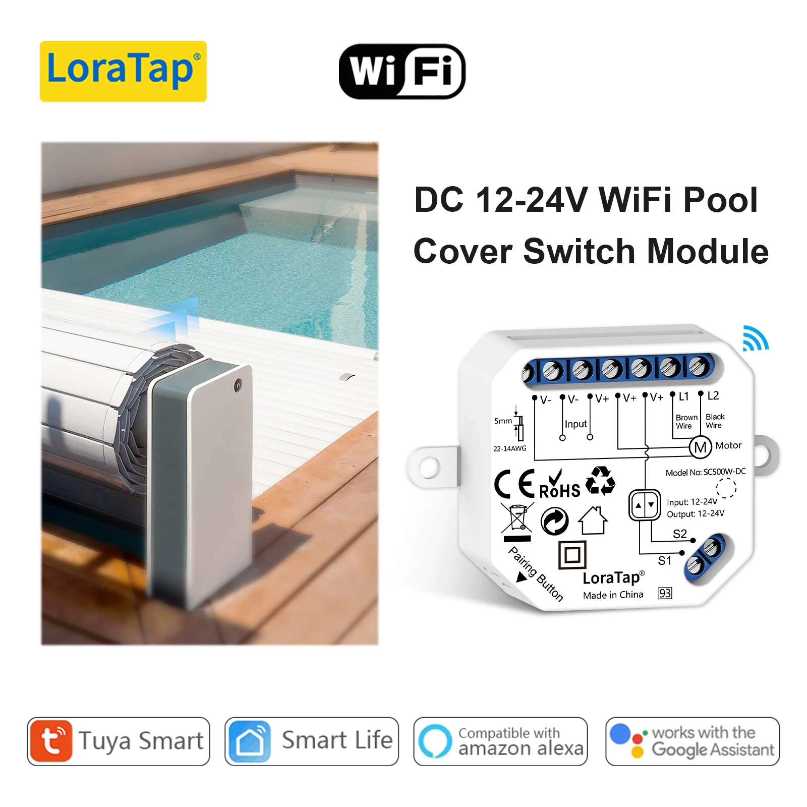 LoraTap Tuya Smart Life DC 12-24V módulo de interruptor para cubierta de piscina Motor eléctrico Control de voz por asistente de Google Alexa
