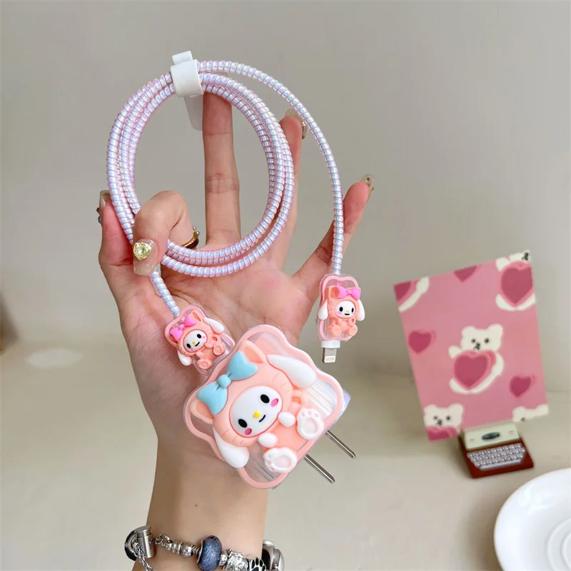 Miniso Sanrio Juego de 5 protectores de cables para iPhone/iPad 18W/20W, funda de cargador rápido, gestión de cables, organizadores de cables de teléfono - imagen 4