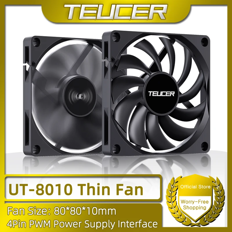 TEUCER UT-8010 Ventilador para PC de 80 mm, 800-3000 RPM Ventilador de enfriamiento silencioso de 4 pines PWM 11 aspas