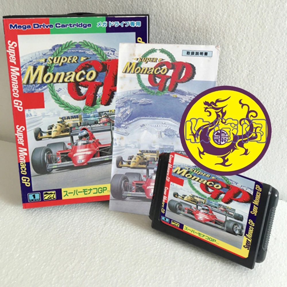 Super Monaco GP con caja y cartucho manual para tarjeta de juego Sega MD de 16 bits, sistema MegaDrive Genesis