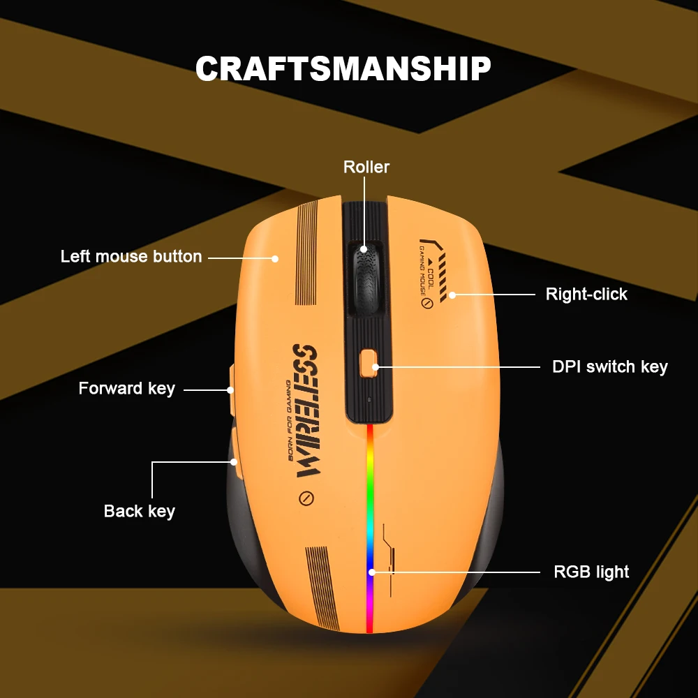 LT-T19 Ratón gaming inalámbrico USB 2,4G ergonómico y recargable con RGB - imagen 2