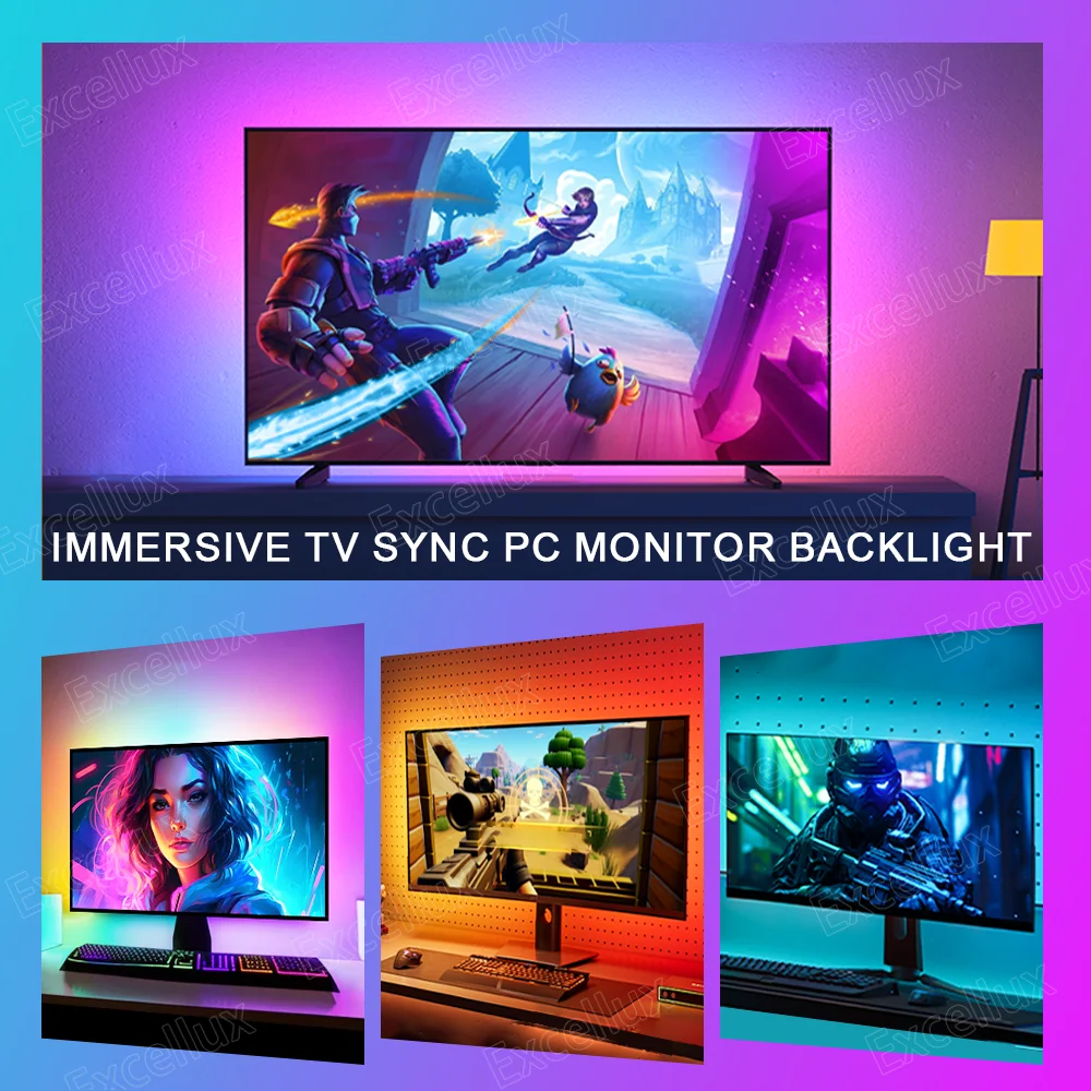 TV ambiental, Monitor de PC, retroiluminación, pantalla de sueño, tira Led USB, sincronización de Color, luces Led RGB para monitores, televisores, lámparas de decoración de ambiente de 5V - imagen 4