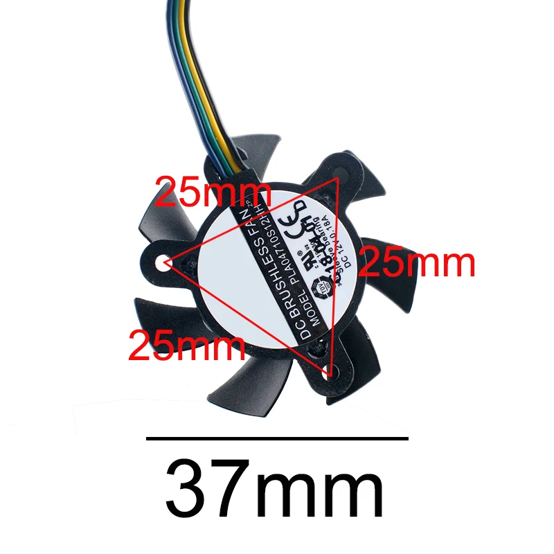 PLA04710S12HH diámetro 37mm espaciado entre orificios 25x25x25mm DC12V 0.18A ventilador de refrigeración de 4 pines para ordenador industrial CPU GPU - imagen 4
