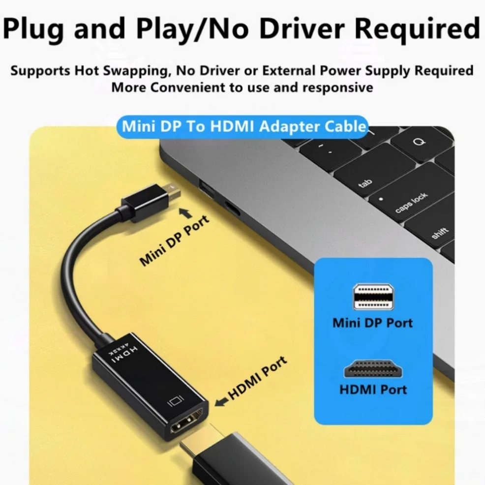 Adaptador Mini DP a HDMI 4K, Mini Displayport a HDMI, Cable 1080P Mini DP macho a HDMI hembra compatible para Apple MacBook Air Pro - imagen 3