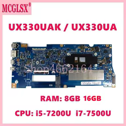 Placa base UX330UA con i5 i7-7th Gen CPU 8GB 16GB-RAM para ASUS UX330UAR UX330U U330UA UX330UA UX330UAK U3000U placa base para ordenador portátil