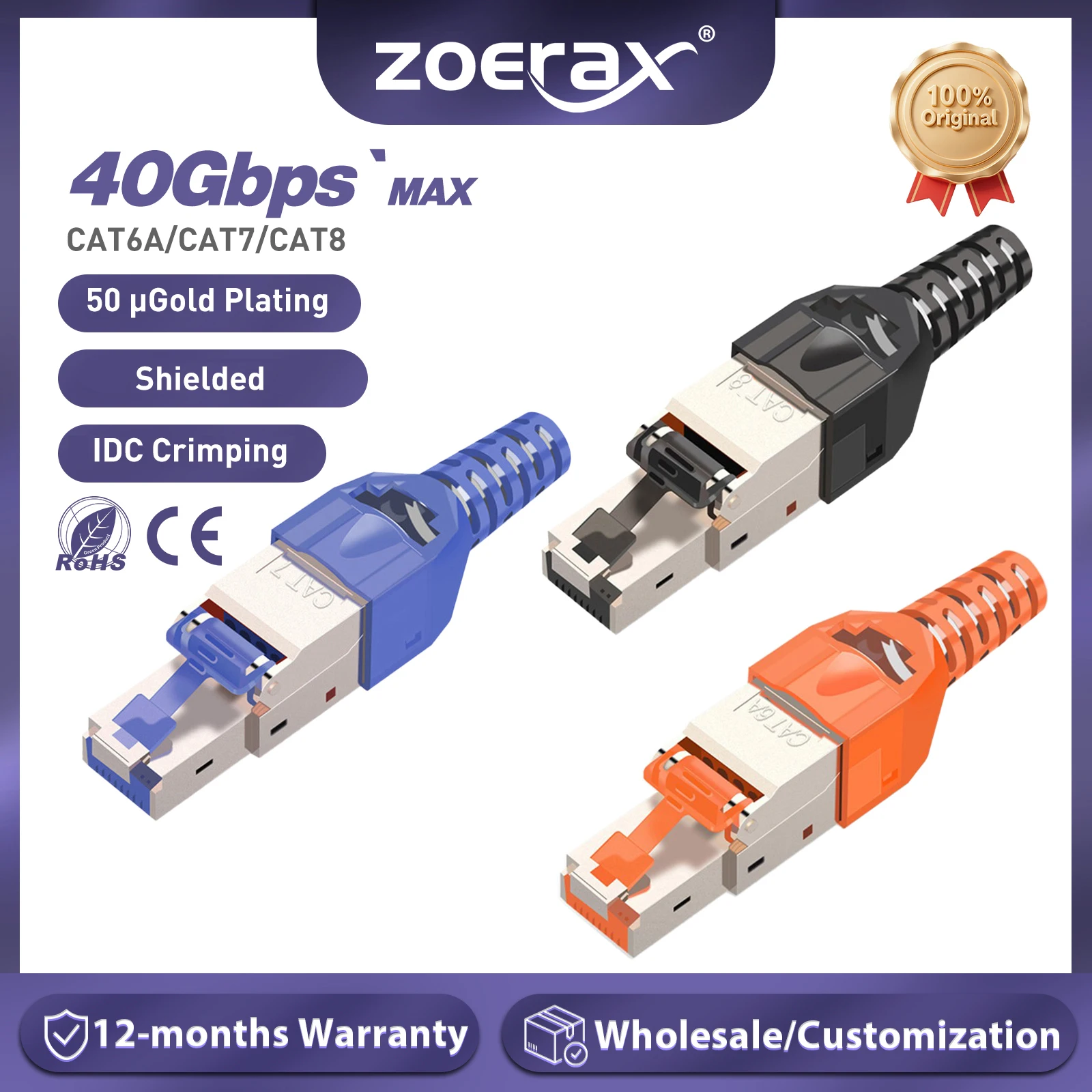 ZoeRax RJ45 CAT8 Cat7 CAT6A Conector sin herramientas, enchufe de terminación RJ45 sin herramientas Reutilizable blindado para cables Ethernet 10Gbps POE - imagen 2