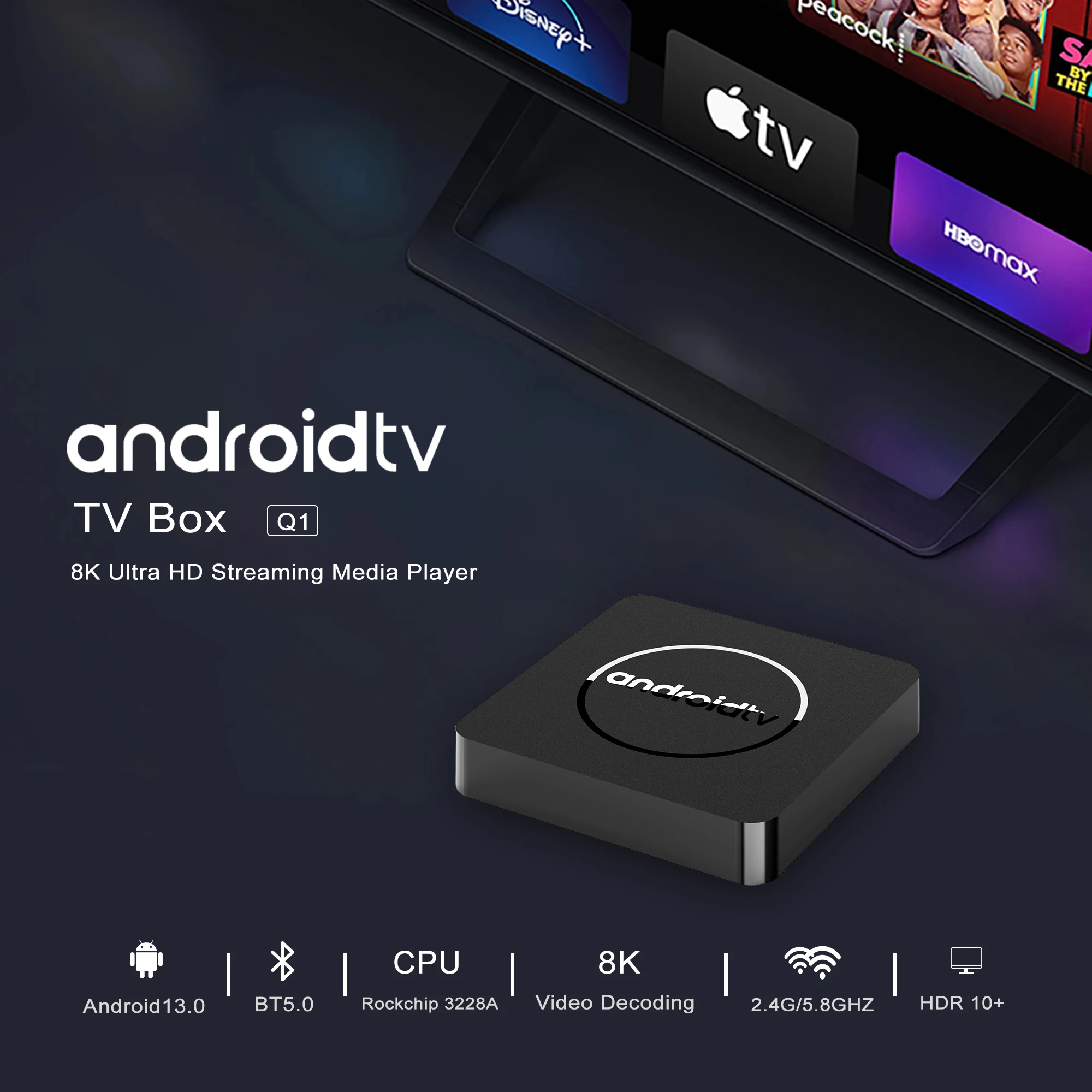 Android13 TV Box Netflix 4K Ultra HD Allwinner H313 certificado por Google Dolby Vision HDR10 + 2G16G Dual Wifi dispositivo multimedia de Streaming Q1 - imagen 2