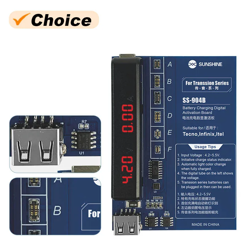 SUNSHINE-Placa de activación de batería de transmisión de SS-904B para TECNO Itel Infinix Series, con pantalla Digital, herramienta de prueba de carga rápida