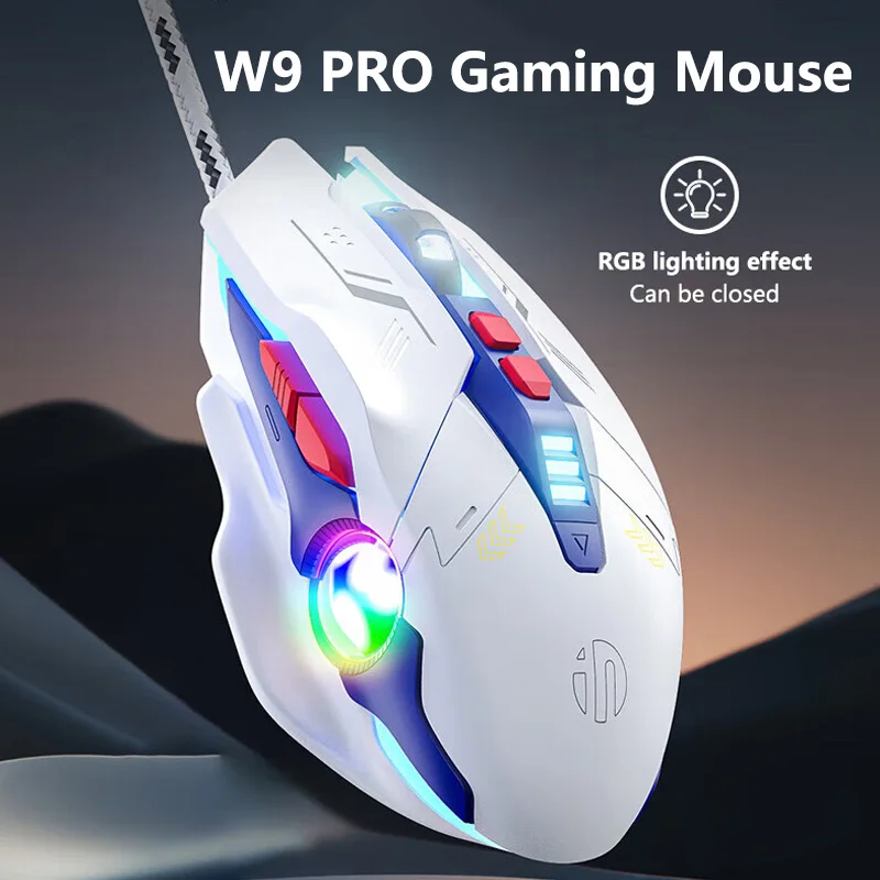 Ratón para juegos por cable W9 PRO, efecto de iluminación RGB, ratón silencioso, comodidad y sensación ergonómica, ajuste DPI de 6 velocidades para PC y portátil - imagen 2