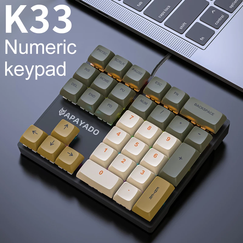 APAYADO-Mini teclado numérico K33, 33 teclas, eje mecánico azul, RGB, teclas PBT para tesoro/contabilidad/finanzas - imagen 2