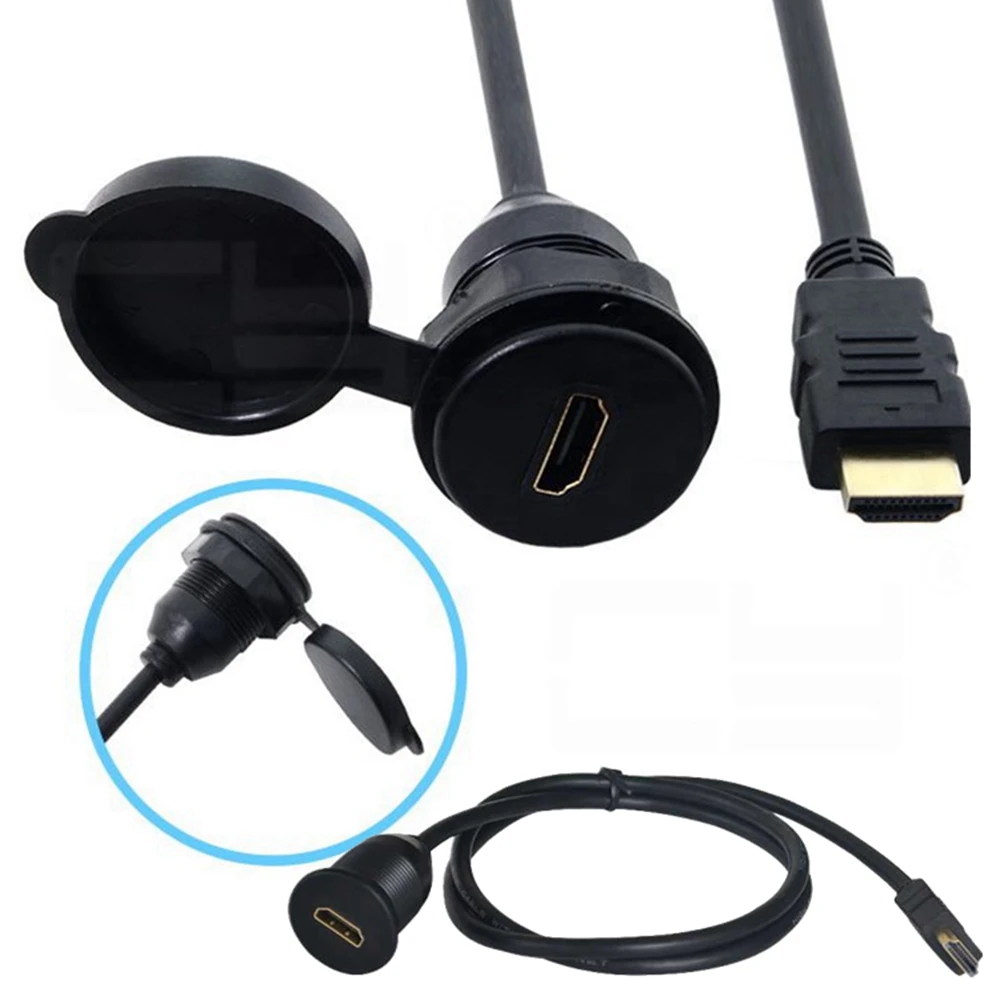 Conector de montaje para coche compatible con HDMI, cable de extensión para camión, barco, motocicleta, Dashba ord montado empotrado con placa de montaje