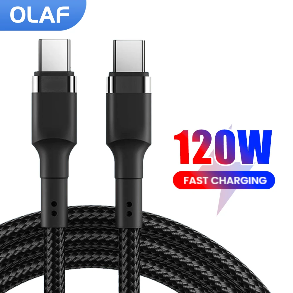 Olaf-Cable de carga rápida tipo C para móvil, Cable de datos de 120W para iPhone 15 Pro Max, PD, Samsung y Xiaomi
