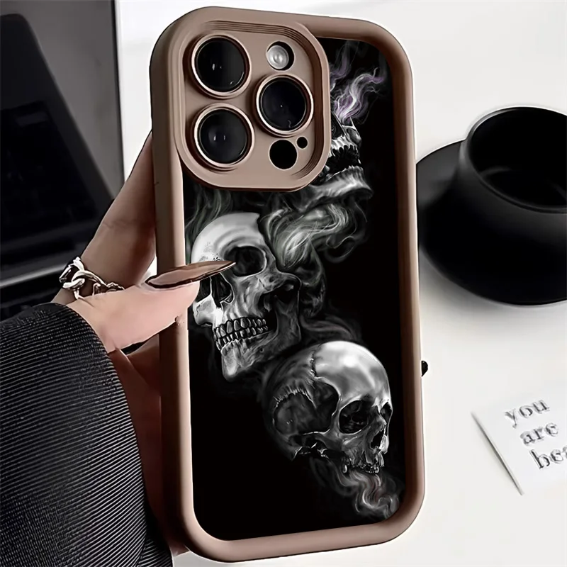 Funda de calavera de Color sólido para iPhone 13 11 15 14 Pro Max 12 XR XS 7 8 Plus SE 2020 13promax 14promax 15promax fundas de silicona - imagen 4