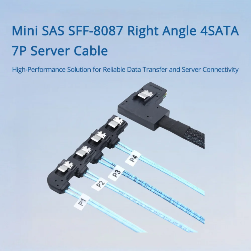 Cable de servidor MiniSAS SFF-8087 de ángulo recto 4SATA 7P: solución de alto rendimiento para una transferencia de datos confiable y una conectividad de servidor