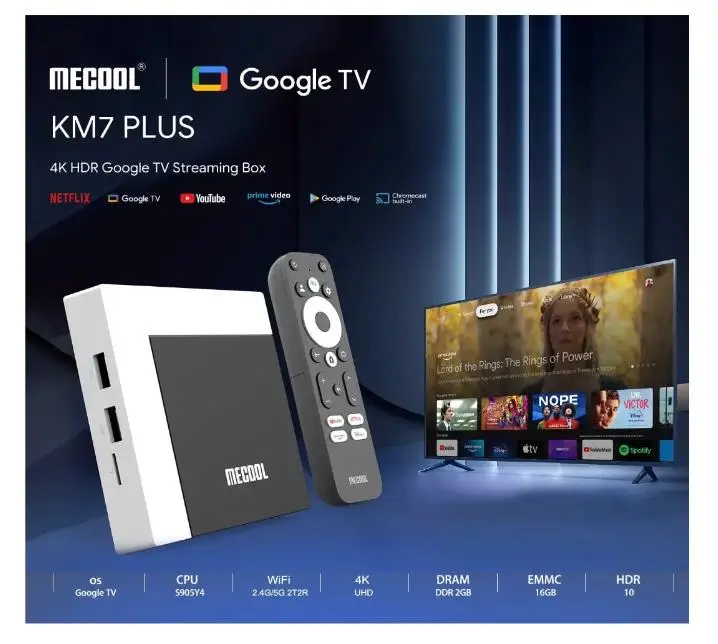 [Genuino] MECOOL KM7 Plus Smart TV Box Android 11 Netflix 4k Google TV 2G DDR4 16G ROM 100M LAN Internet S905Y4 reproductor multimedia doméstico - imagen 2
