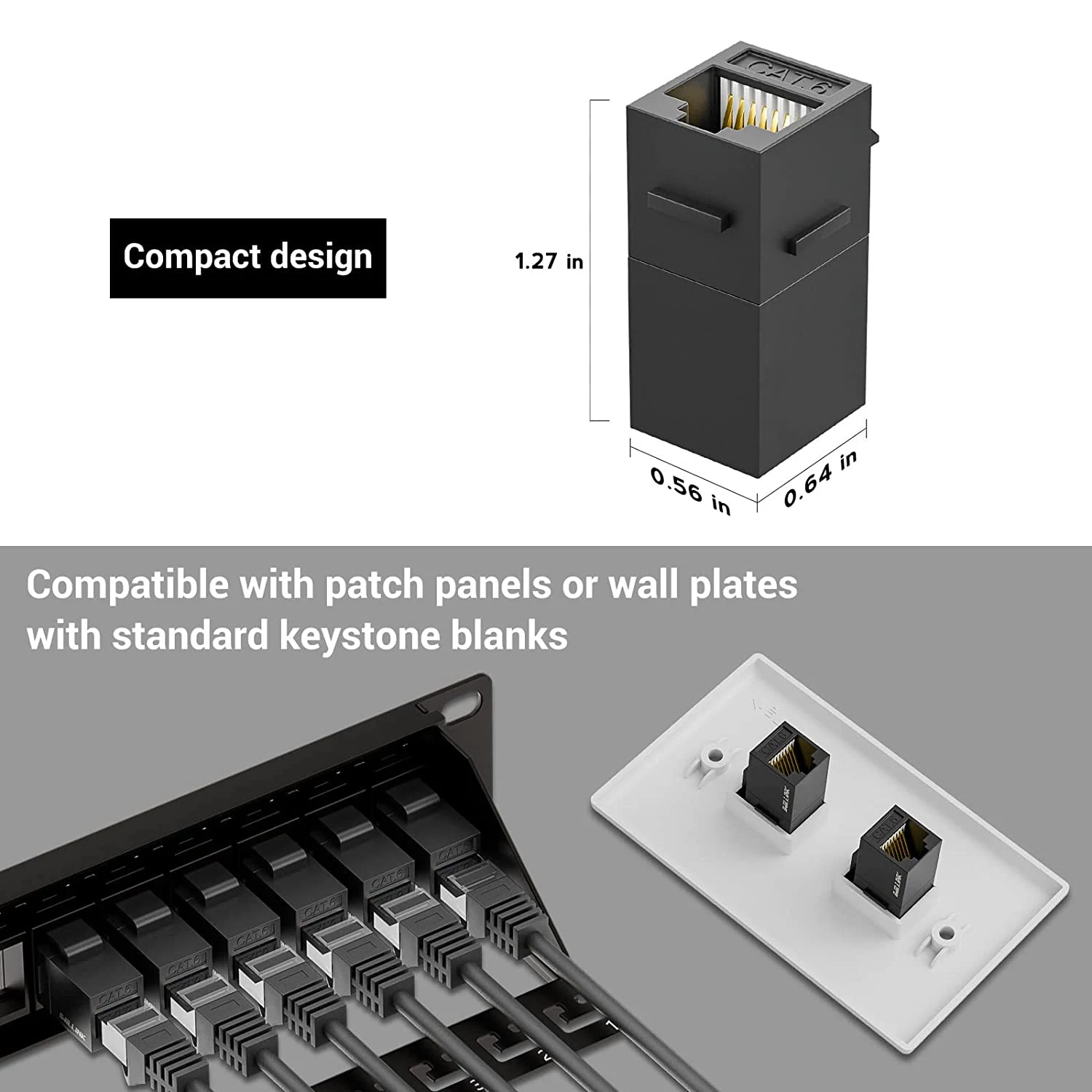 Conector Keystone RJ45 Hembra a Hembra – Compatible Cat7/Cat6A/Cat6/Cat5E - imagen 3