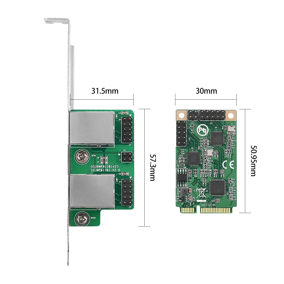 Tarjeta de red IOCREST 2,5G Mini PCIe a RJ45 puertos duales 2500Mbps Mini PCI Express NIC Lan Card para Chipset Realtek 8125B - imagen 5