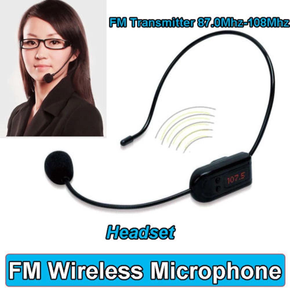 Auriculares con micrófono inalámbrico FM, altavoz de 87 a 108Mhz de frecuencia, pantalla Digital HD, megáfono de Radio para enseñanza/guía turístico