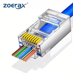 ZOERAX Conector de paso RJ45 CAT5/6 blindado chapado en oro Ethernet