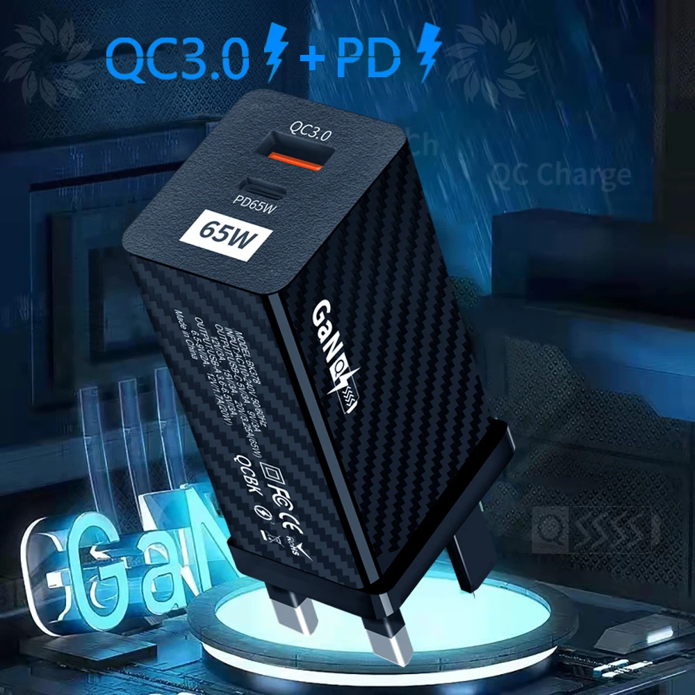 Cargador GaN de 65W PD Quick Charge 4,0 3,0 tipo C USB C adaptador de cargador rápido cargador portátil de teléfono móvil para tableta iPhone 15 14 - imagen 3