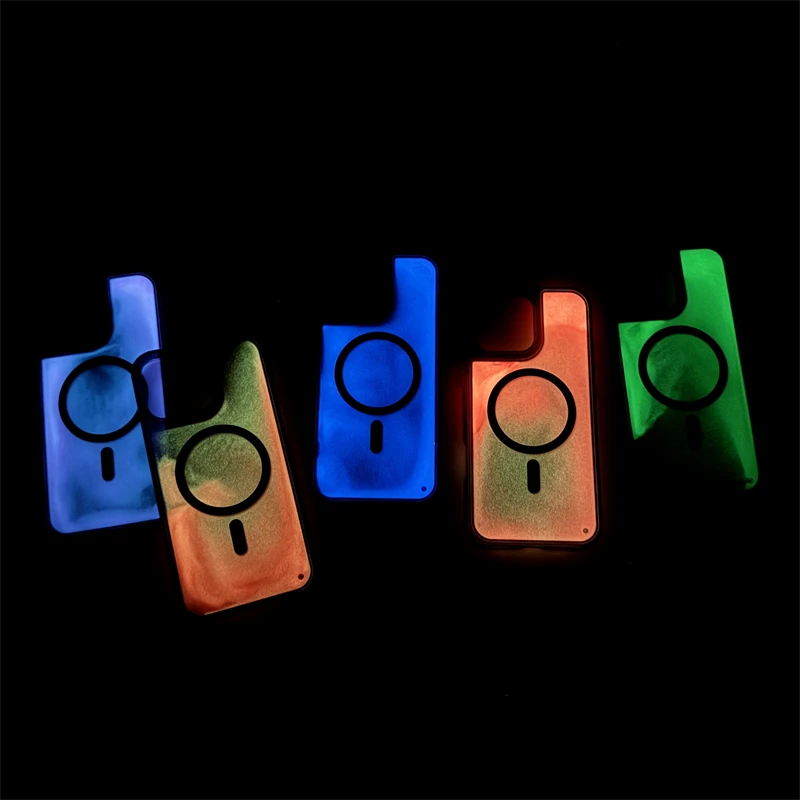 Funda magnética fluida con arena movediza líquida luminosa con luz nocturna para Magsafe IPhone 16 15 14 13 Pro Max Plus I16 Mag funda segura para teléfono - imagen 2
