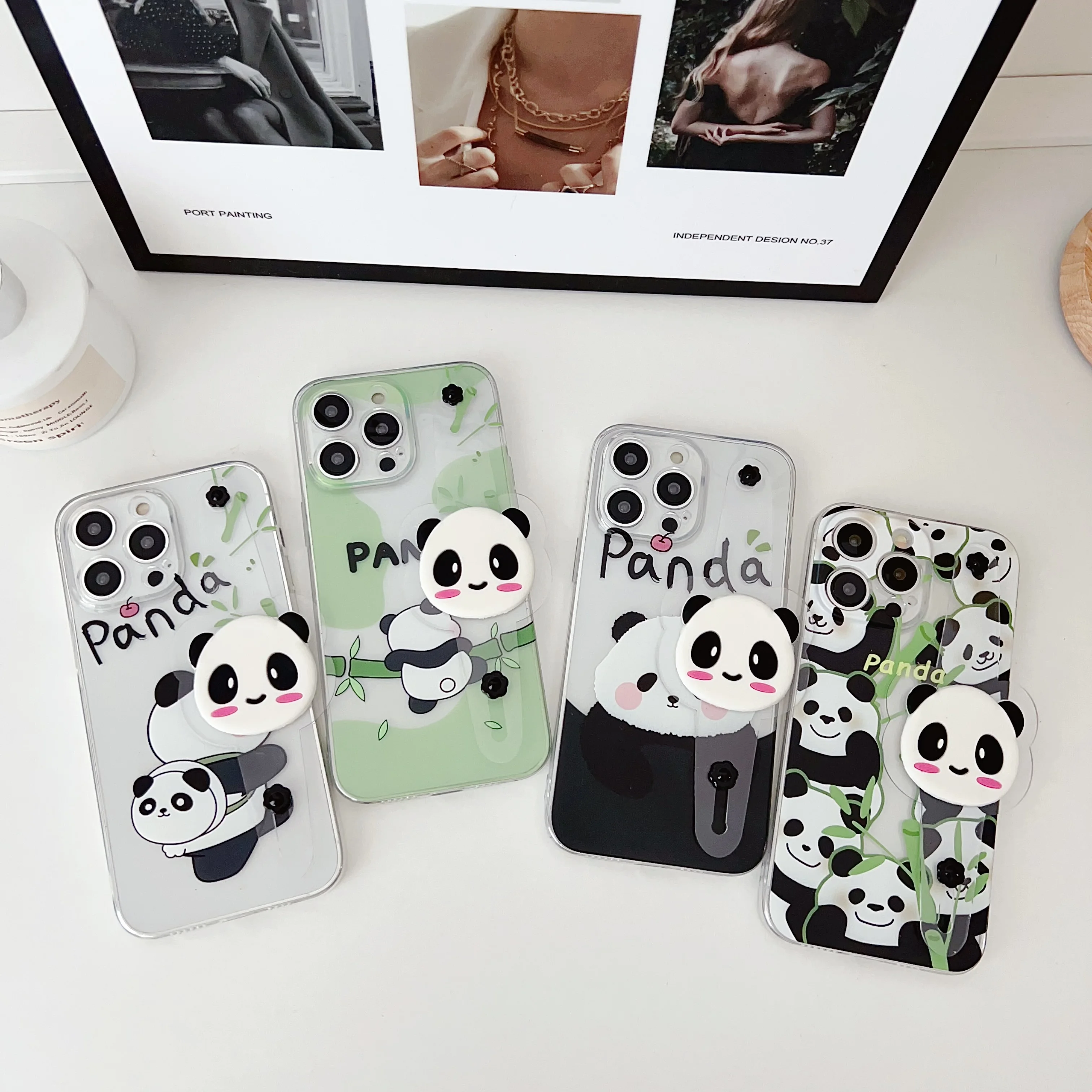 Para Samsung Galaxy A01 A11 A31 A41 A21s A20s A51 A71 A72 A12 A52 A32 A42 A02s A22 A03s funda de panda de bambú correa de muñeca - imagen 2