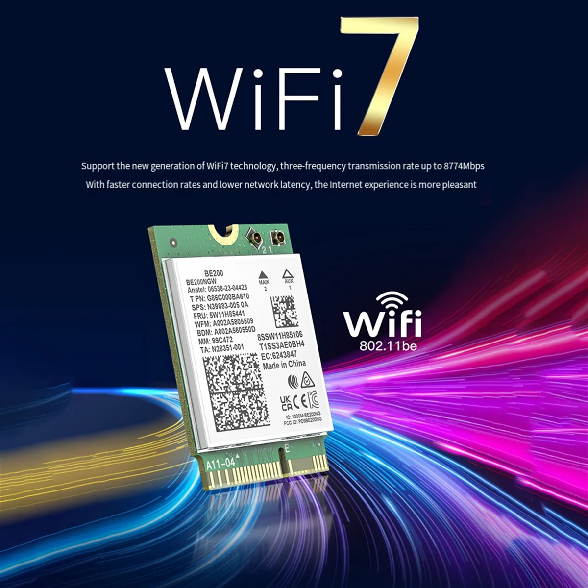 Tarjeta de red WiFi7 BE200, adaptador Wifi de 8000Mbps, Bluetooth 5,4, triple banda, 2,4G/5G/6GHz, BE200NGW, M.2 NGFF, adaptador inalámbrico