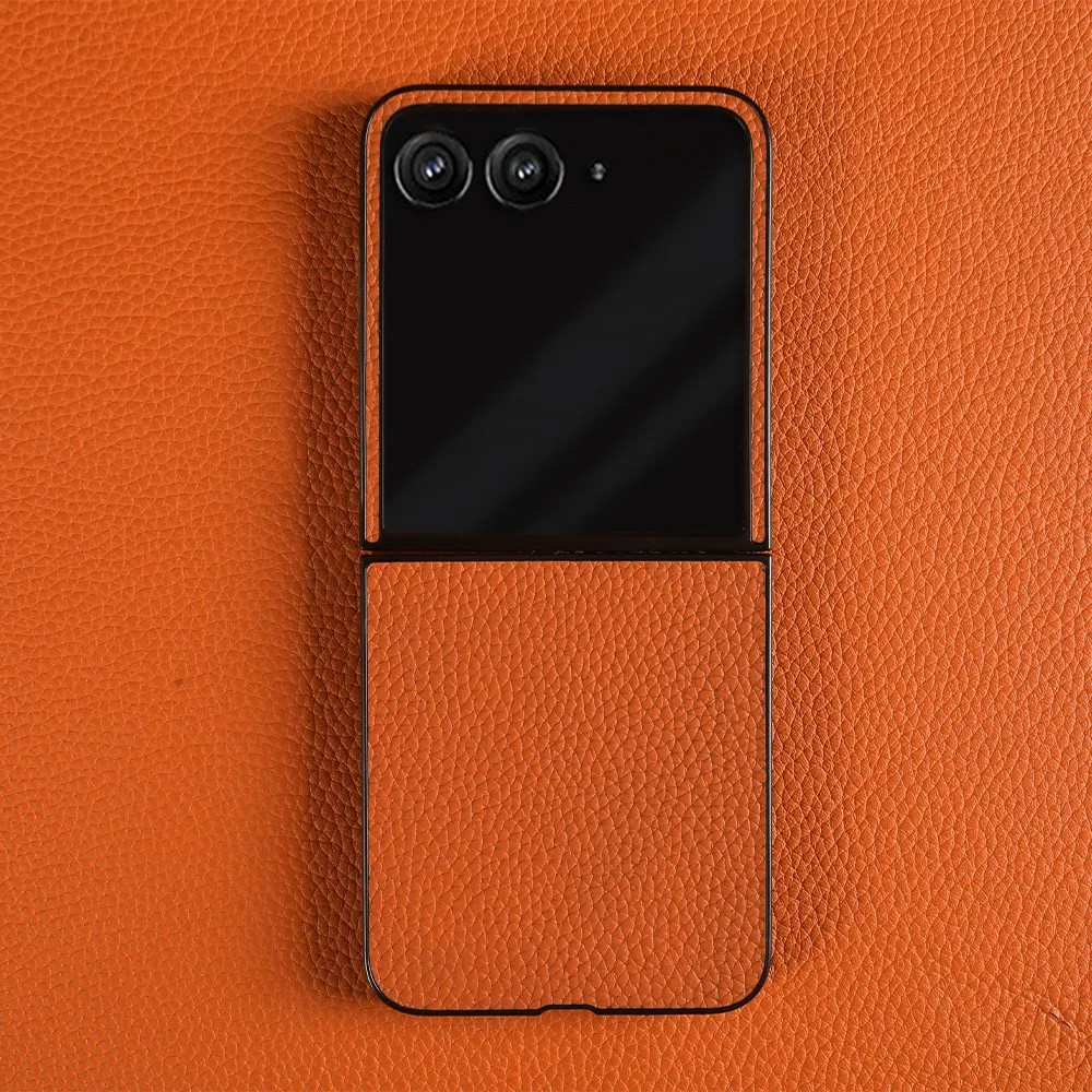 Funda de cuero genuino de lujo para Motorola Razr 50 Ultra, funda trasera con patrón de Litchi Razr50 - imagen 2