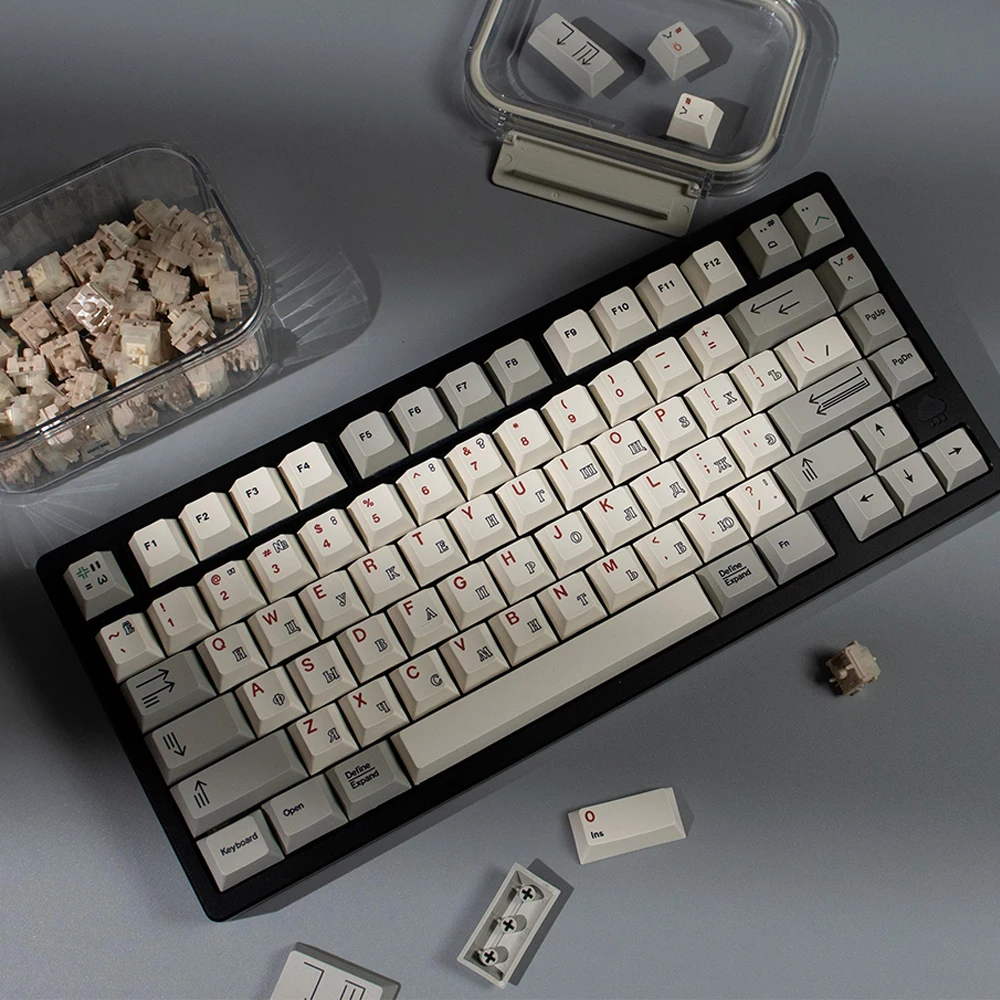 keycaps retro keycaps 1.7mm cereja perfil sublimação térmica russo personalizado keycaps para 68//87/104 kit de teclado mecânico - imagen 3