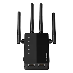 Repetidor WiFi AC1200 de 1200Mbps, enrutador negro, amplificador de señal WiFi de 2,4G/5GHz, Red de largo alcance