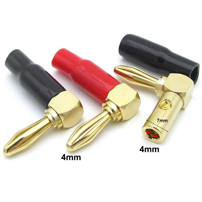 Conector de enchufe de ángulo recto de 4 piezas, Conector de enchufe de 90 grados, tornillo de altavoz de Audio, chapado en oro - imagen 2