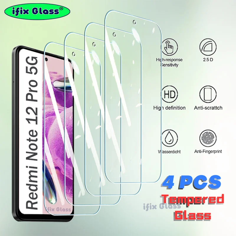 Vidrio templado para Xiaomi Redmi Note 12 Pro Plus 5G, Protector de pantalla, 12S, 12 T, 12R, 12 Turbo, película de vidrio de cubierta completa, 4 Uds. - imagen 2