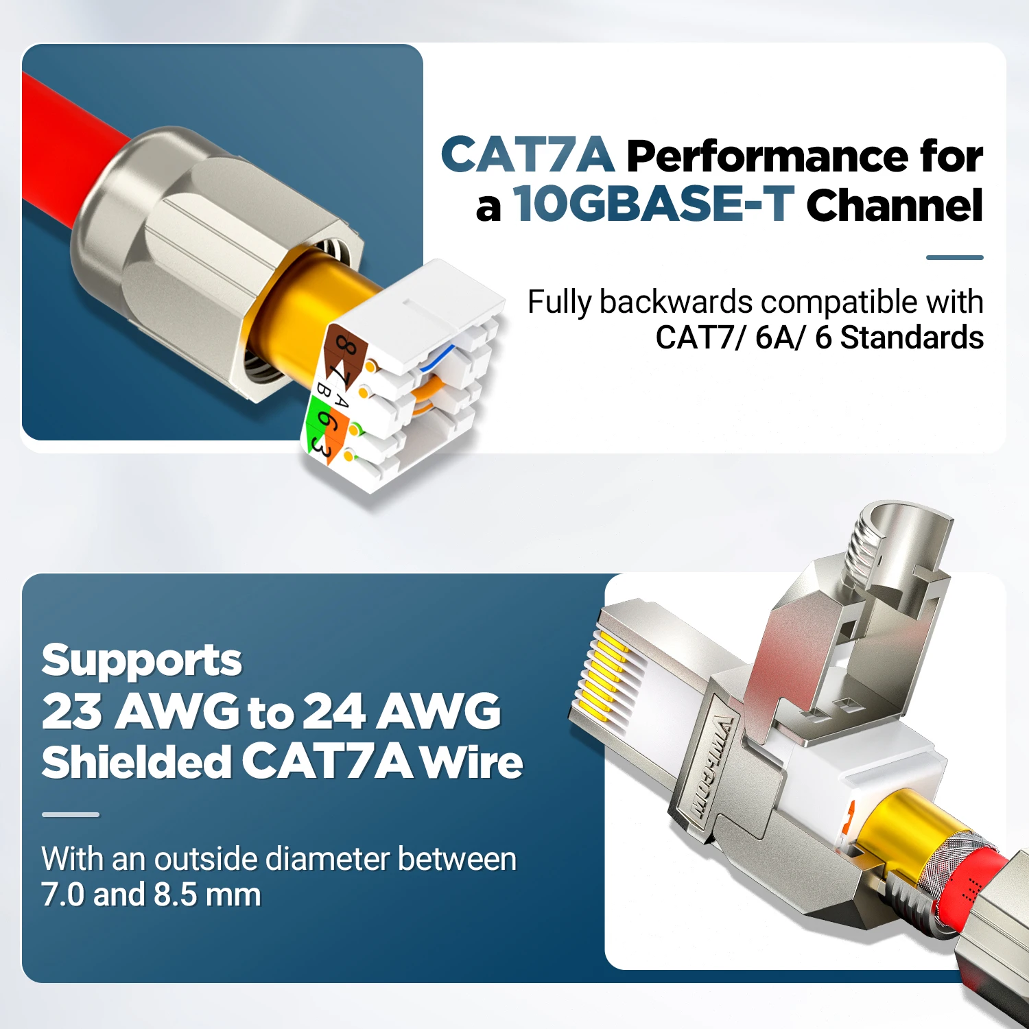 AMPCOM-conectores RJ45, conector Modular, Cat6, Cat6A, CAT7, CAT8, STP, red sin Toolless, enchufes Ethernet, Cable, herramienta de Internet gratis - imagen 5