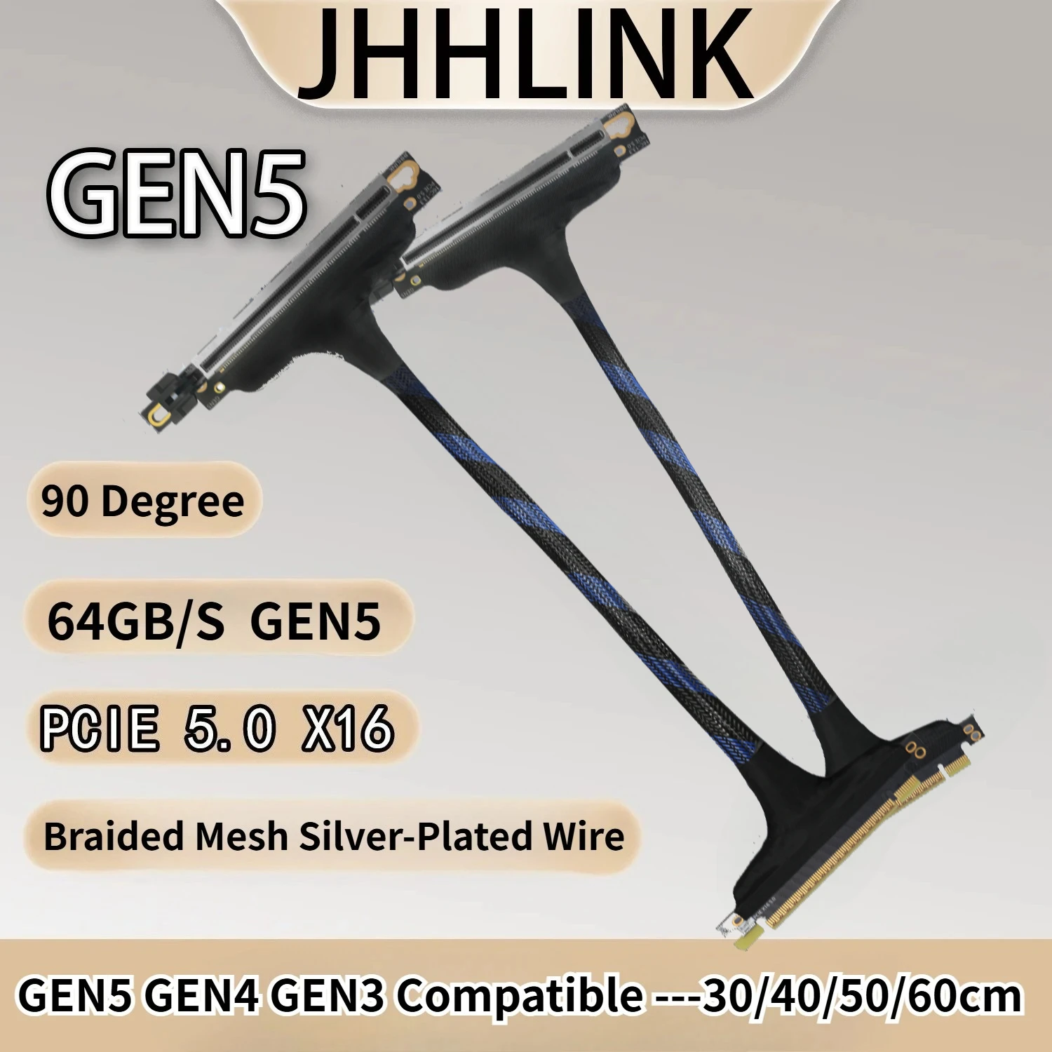 Tarjeta gráfica PCI-E 5,0 X16 delgada Cable de extensión Vertical 90 GEN5 para servidor AI malla trenzada Cable adaptador GPU - imagen 3