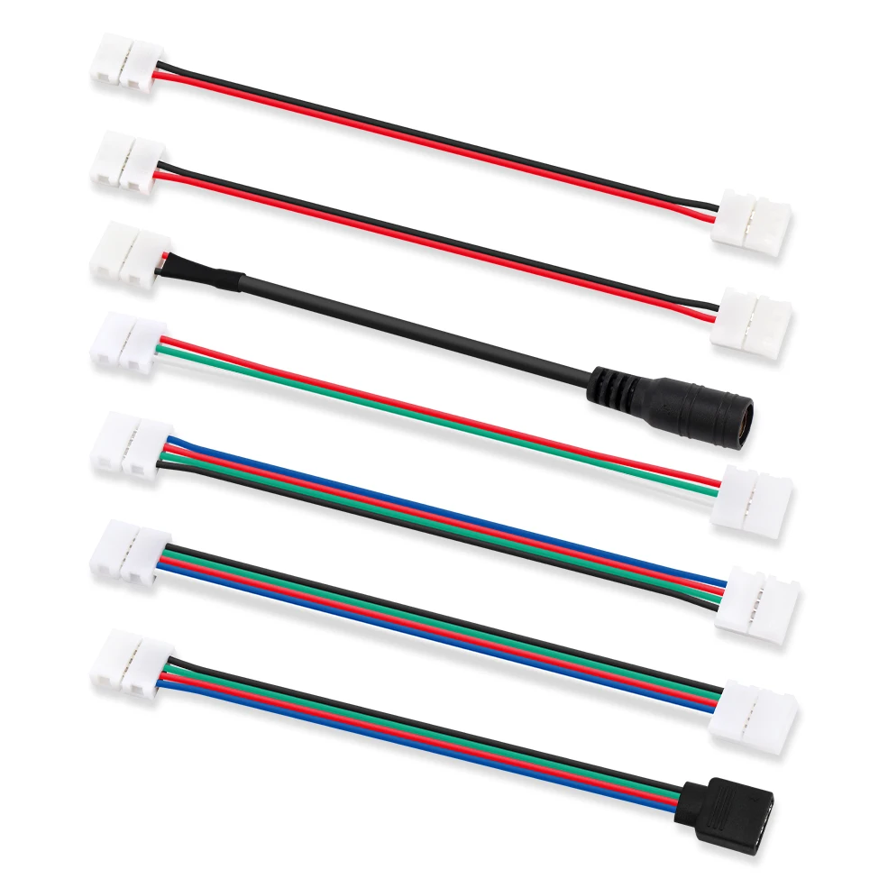 Conector de tira LED de 1/5/10 piezas, Cable de extensión de 2/3/4/5pin, 8mm/10mm, Conector de cinta LED 22AWG para tira LED RGB RGBW 2835 5050