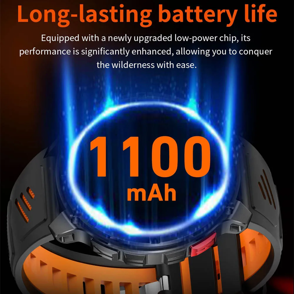 Reloj inteligente de 1,7 pulgadas, batería de 1100mAh, linterna LED, llamada BT, reloj inteligente para exteriores, reloj deportivo para hombres y mujeres, brújula, Monitor de salud, resistente al agua - imagen 4
