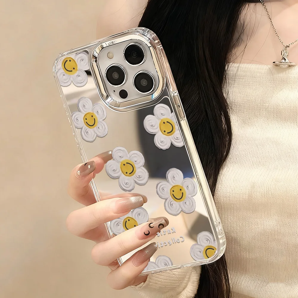 Funda de teléfono con espejo de maquillaje de lujo para iPhone 17 16 13 11 15 Pro Max 14 12 Air 16promax 17promax 15promax Funda pintada con flores - imagen 5