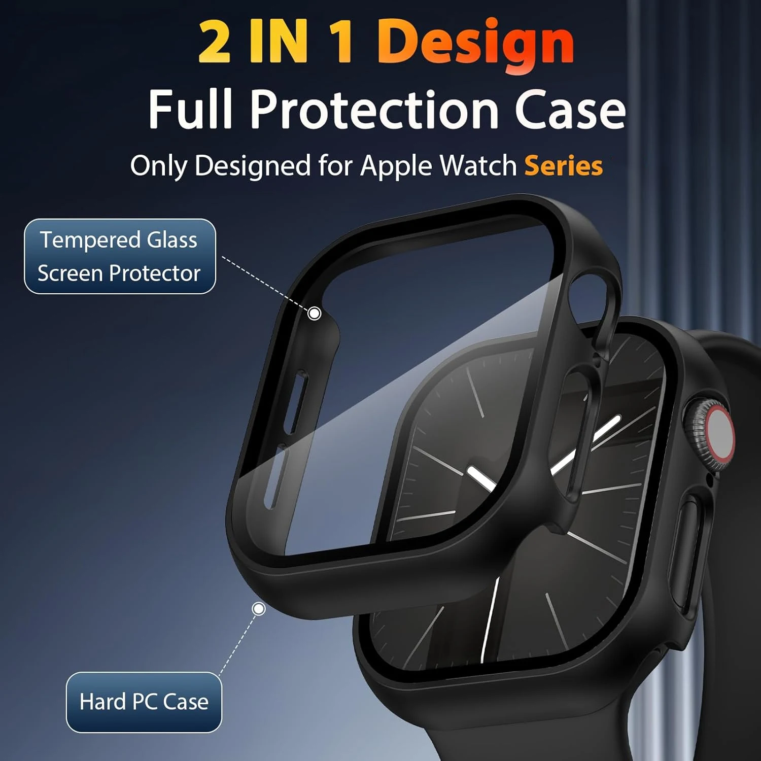 Protector de pantalla de cristal + funda para Apple Watch, funda de 44mm, 45mm, 41mm, 40mm, 42mm y 38mm, accesorios, funda para iwatch Series 3/4/5/6/7/8/9/SE - imagen 2