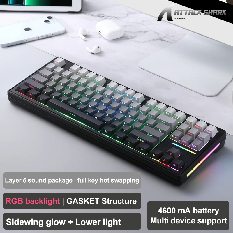 Teclado mecánico Attack Shark M87 Pro, intercambiable en caliente, Bluetooth, USB, 2,4 GHz, teclado mecánico OLED multimodo TKL RGB tipo C para jugadores