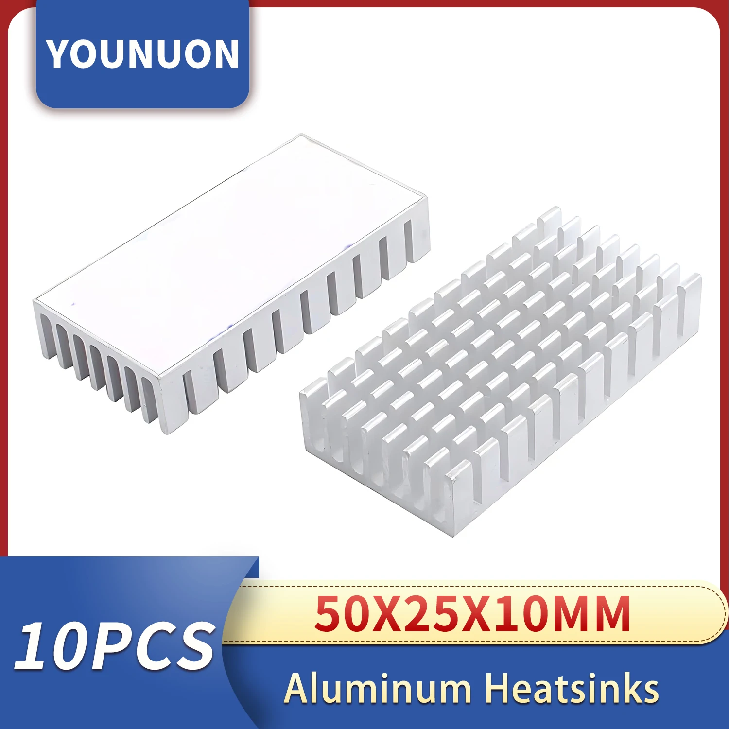 YOUNUON-disipador de calor de aluminio, disipador de calor de 50x25x10mm, 10 piezas, para dispositivo PCB, LM2596, 2577, 2587, viene con cinta de 3M