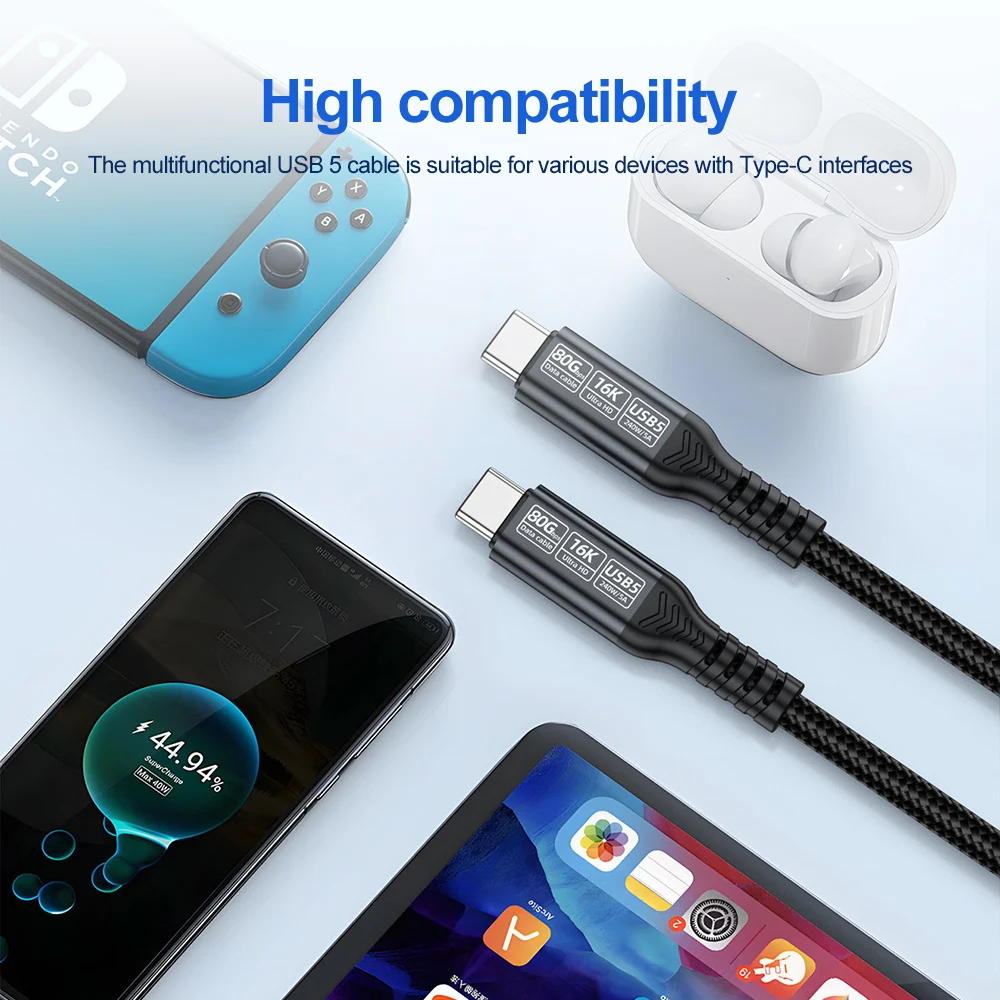 Cable USB5 tipo C de 16K, 60Hz, Cable de datos de transferencia de 80Gbps para disco duro, Cable de teléfono móvil USB C 4 PD 240W, carga rápida para ordenador portátil - imagen 5