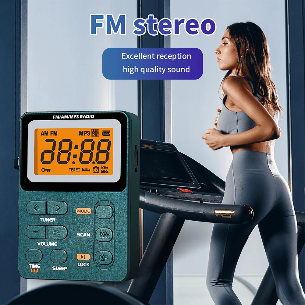Radio portátil AM FM, Radio de bolsillo recargable con auricular estéreo MP3, Radio Transistor con pantalla LCD para correr/gimnasio/Camping - imagen 3