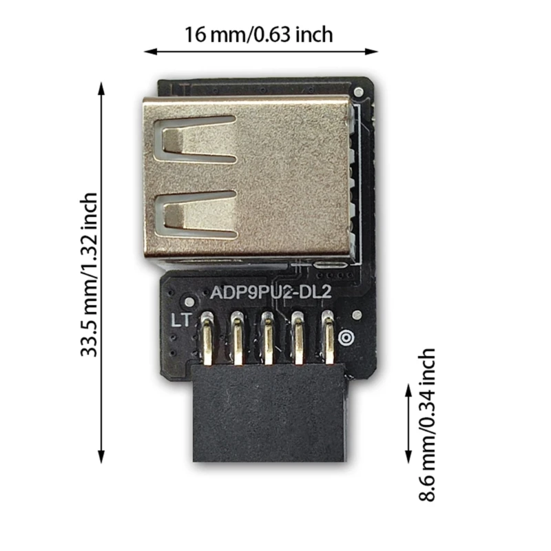 896F Adaptador de 9 pines a USB Conector USB Placa base interna Hembra de 9 pines a 2 puertos USB - imagen 2