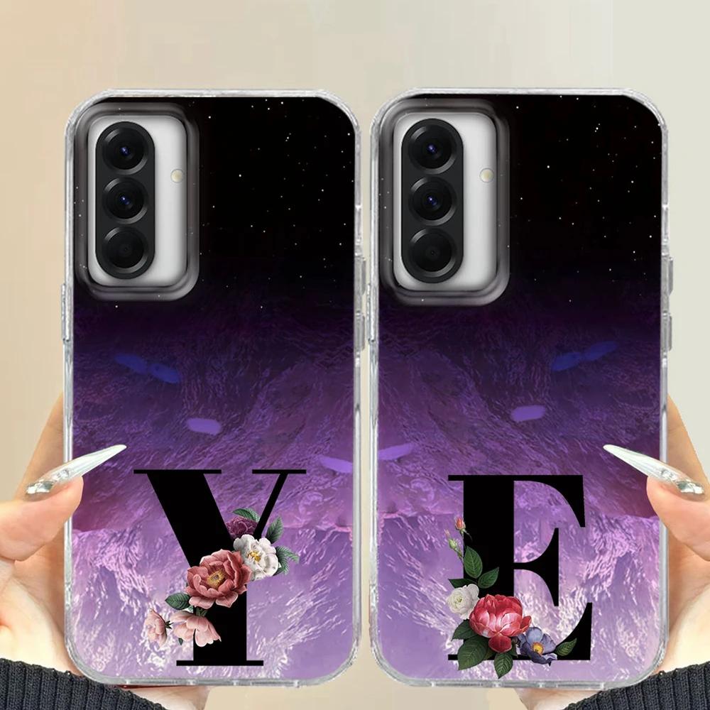 Para Samsung Galaxy A56 A16 A26 A36 A13 artístico negro letra flor teléfono caso pareja cubierta a prueba de golpes Fundas parachoques samsunga56