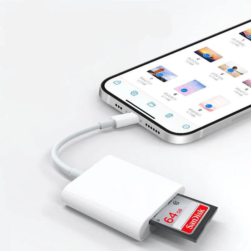 Adaptador de lector de tarjetas de iluminación a SD para IPhone 14, 13, 12, 11 Pro Max, Mini, XS, XR, X, IPad, Otg, Micro SD, TF, Conector de lector de tarjetas de memoria