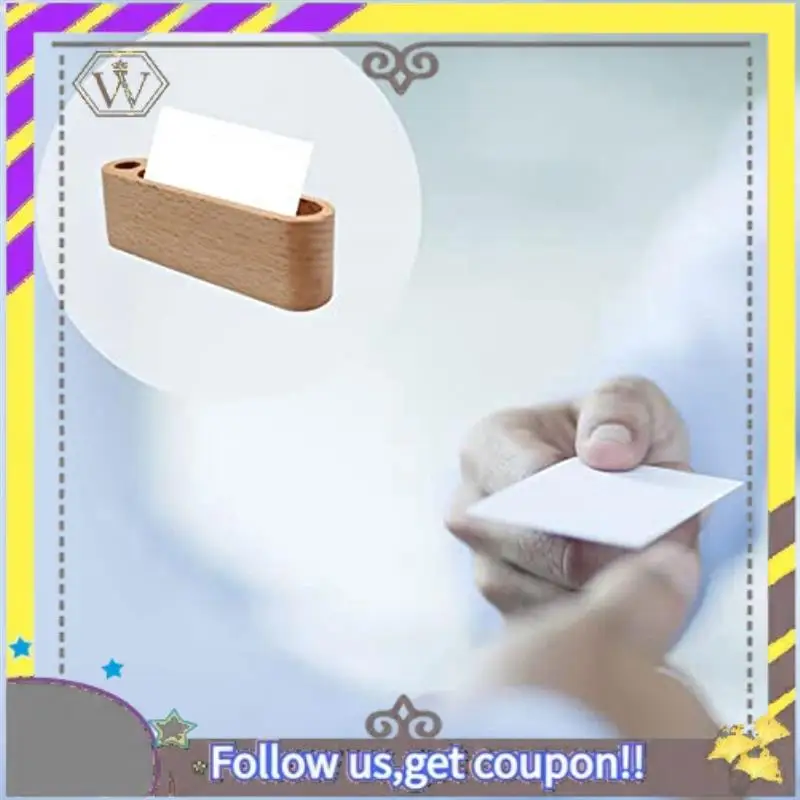 Nuevo Soporte de almacenamiento de escritorio, tarjetero de madera de haya y nogal, estuche para tarjetas de visita con portalápices - imagen 2