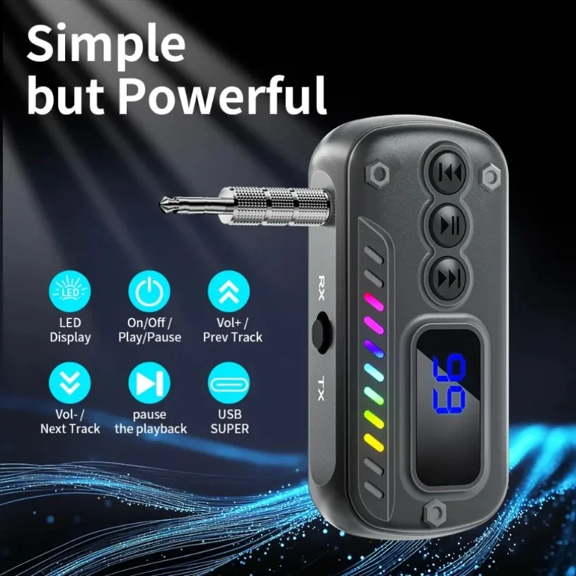 Transmisor receptor Bluetooth 5,3 2 en 1, adaptador de Audio inalámbrico, conector auxiliar de 3,5mm para música de coche, receptor de auriculares, manos libres - imagen 2