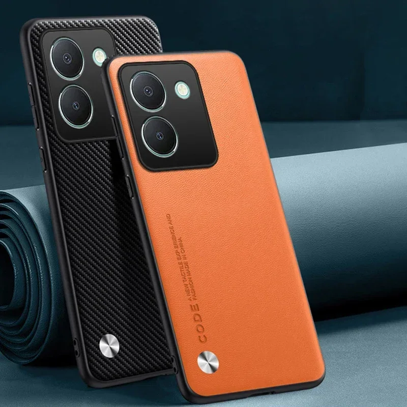 Funda de cuero para teléfono vivo Y36 4G Y 36, cubierta de protección de silicona de lente completa esmerilada de fibra de carbono de lujo, vivoY36 4G V2247 - imagen 5