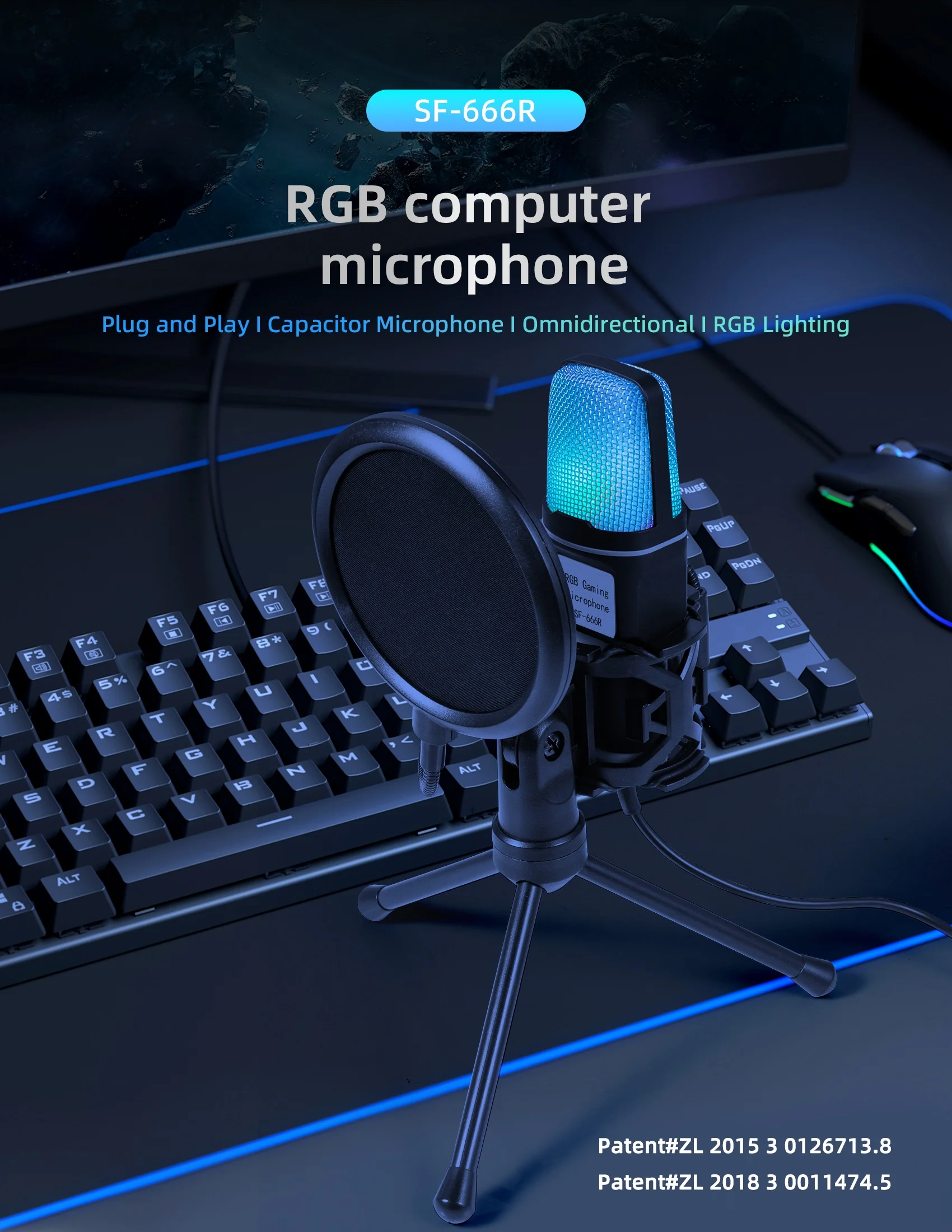 Micrófono RGB Gaming eSports ordenador de escritorio micrófono condensador micrófono plegable Anti-spray soporte de malla SF-666R - imagen 3