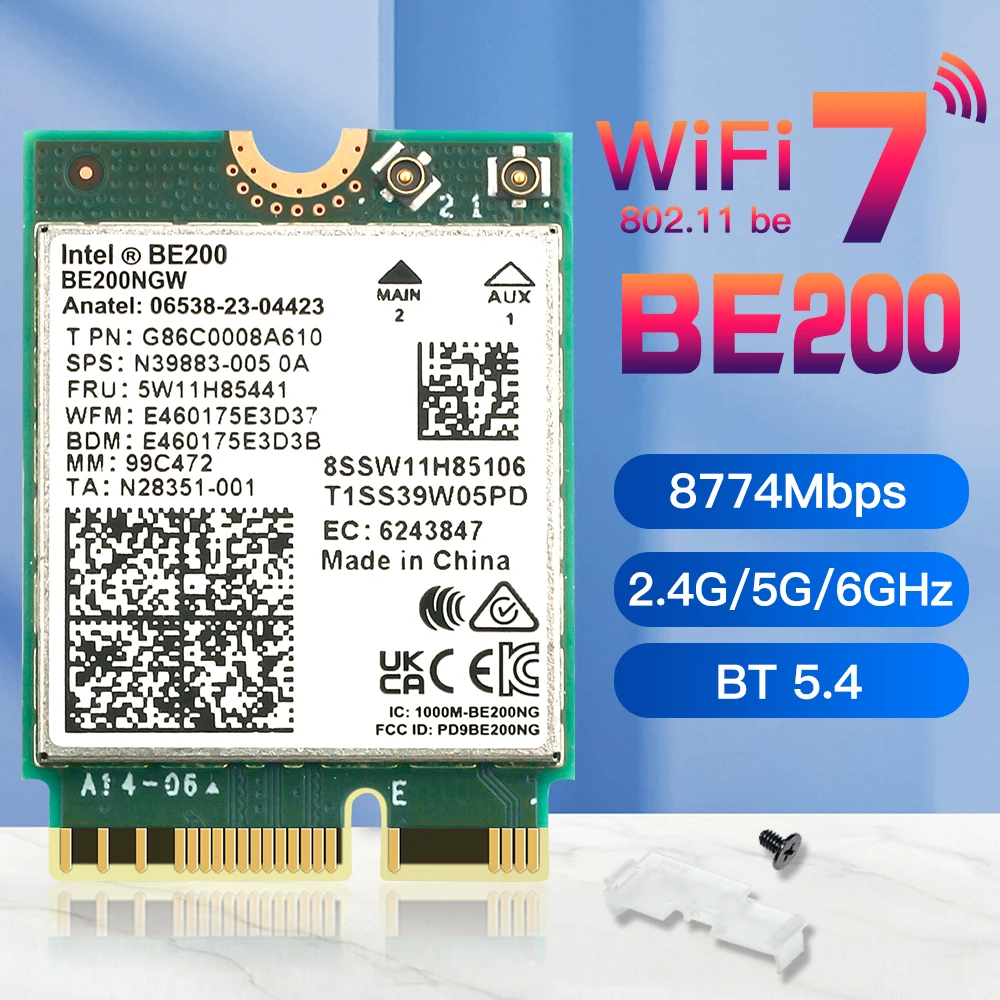 WiFi 7 BE200 Bluetooth 5,4 Tri Band 2,4G/5G/6GHz M.2 adaptador de red inalámbrico para Windows 11 PC portátil con antenas